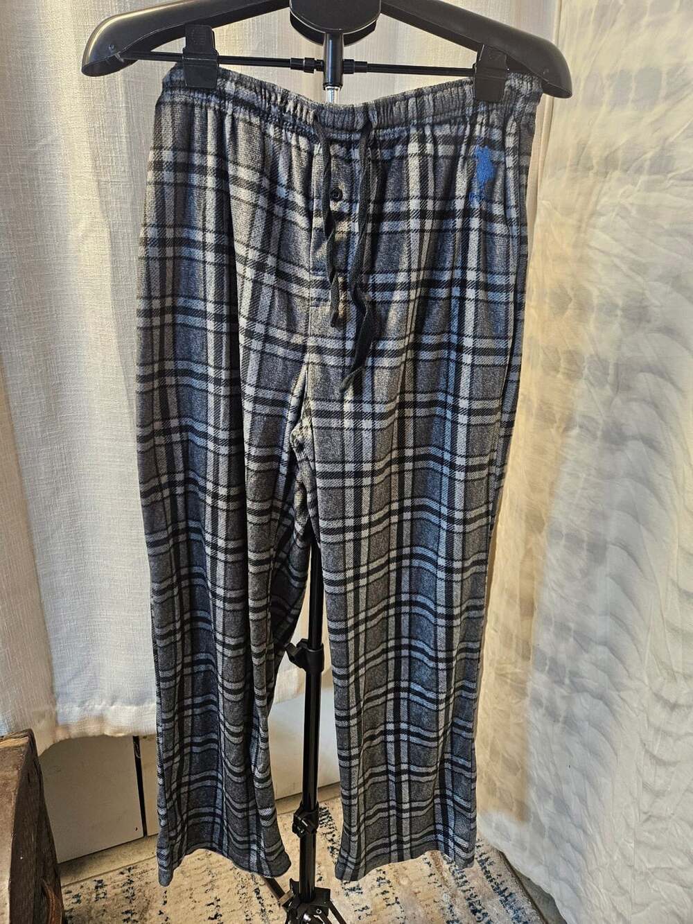 U.S. Polo Assn. Sleepwear Fleece Pajama Pants Size L Gray Plaid